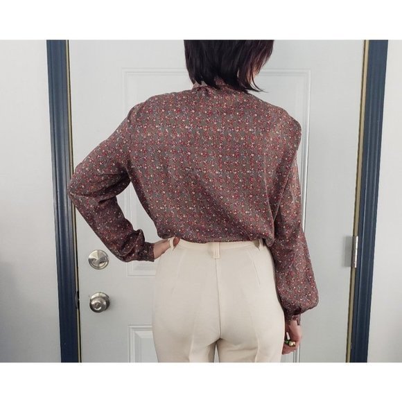 Vintage‎ 70s Green and Pink Floral Blouse - Picture 3 of 4